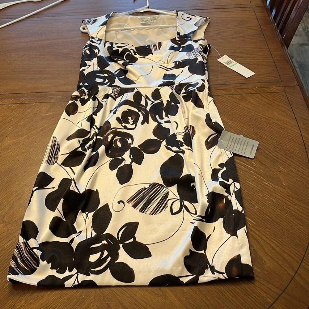NWT Nordstrom Maggy London Floral Botanical Print Dress Sz 8 Ivory Brown